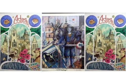 Los tres mosaicos con motivos históricos que ilustrarán la fuente neomudéjar.