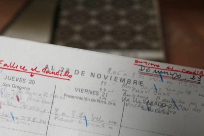 Imagen de la agenda de Carlos Arias Navarro en la que escribe la fecha de la muerte de Franco. FERNANDO OTERO