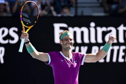 Rafa Nadal celebra uno de sus golpes ganadores frente al francés Mannarino. DAVE HUNT