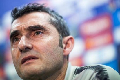 Valverde, en una rueda de prensa en la ciudad deportiva del Barça en Sant Joan Despí.