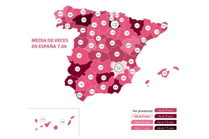 Mapa de las relaciones sexuales mensuales promedio por provincias. DIVERSUAL