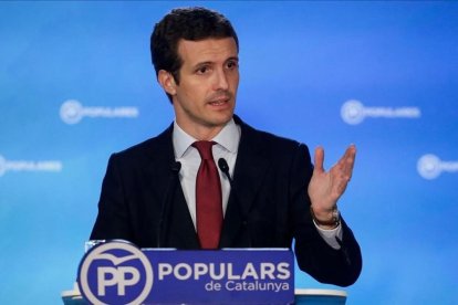 Pablo Casado, durante el comité ejecutivo nacional del PP celebrado en Barcelona.