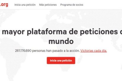 Página de inicio de Change.org.