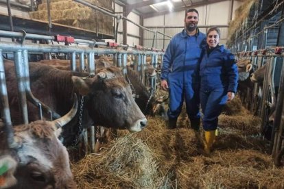 David García y Aída Rodrigo, con algunas de sus vacas. ARAUJO