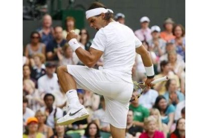 Nadal celebra un golpe ganador frente a Haase.