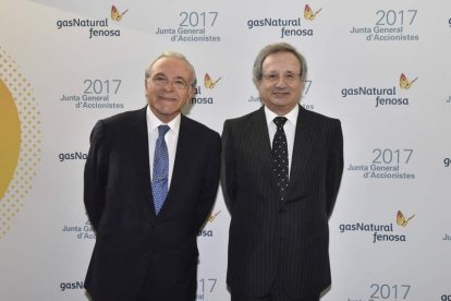 El presidente de Gas Natural Fenosa, Isidro Fainé, con el consejero delegado, Rafael Villaseca. DL