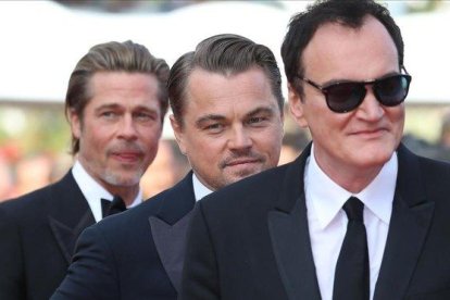 Quentin Tarantino, Leonardo DiCaprio y Brad Pitt, tras el estreno de Érase una vez en Hollywood en Cannes.