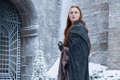 Sophie Turner, caracterizada como Sansa Stark, en un capítulo de la séptima temporada de la serie Juego de tronos.