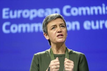 La comisaria europea de la Competencia, Margrethe Vestager, durante una rueda de prensa en Bruselas.