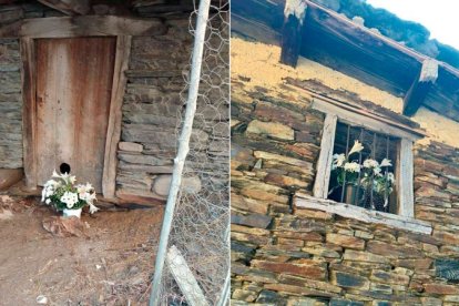 Las flores en honor a las víctimas de Santa Eulalia de Cabrera fueron colocadas en la puerta y la ventana de sus casas. DL