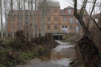 Agua por la presa del Bernesga, en molino de Villabalter. F. Otero Perandones.