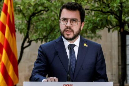 El presidente de la Generalitat, Pere Aragonés, durante un acto político en Barcelona. QUIQUE GARCIA