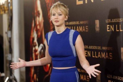 La actriz Jennifer Lawrence en la presentación de una película en noviembre de 2013 en Madrid.