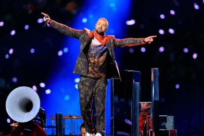 Justin Timberlake durante su actuación en el descanso de la Super Bowl 2018