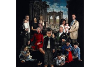 Retrato de la familia real danesa, obra de Thomas Kluge que se expone en el Museo Amalienborg.