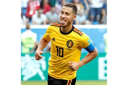 Hazard celebra su gol, el segundo de Bélgica. JUAN HERRERO