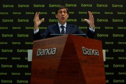 El presidente de Bankia, José Ignacio Goirigolzarri, en la presentación del plan estratégico en febrero del 2018.
