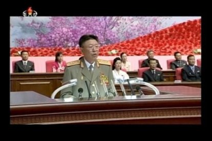 El general Ri Yong Gil en un discurso en Pyongyang en 2014.