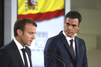 Pedro Sánchez y Emmanuel Macron durante la visita del presidente francés a España, el pasado julio.