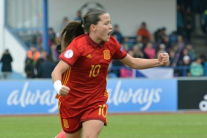 Fotografía facilitada por la UEFA  de la jugadora de fútbol Claudia Pina  máxima goleadora histórica de la seleccion sub 17 con 27 goles en 22 partidos .