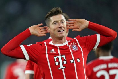 Robert Lewandoski celebrando un gol esta temporada con el Bayern.