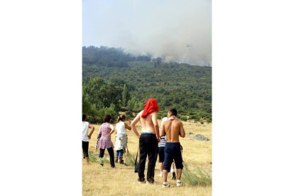 Vecinos de Palacios de Becedas siguen el fuego.