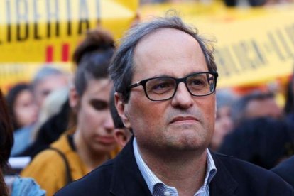 Quim Torra, en una concentración, el pasado 16 de mayo en la plaza de la Catedral de Barcelona.