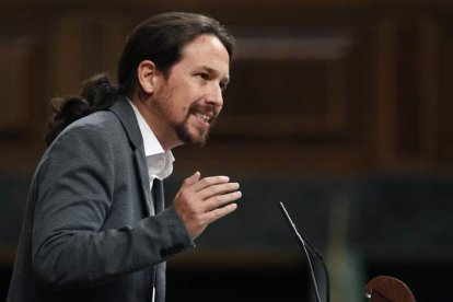 El líder de Podemos, Pablo Iglesias, durante su intervención de ayer. JAVIER LIZON