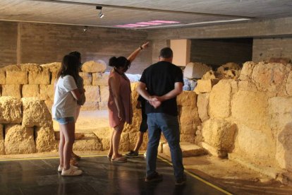 Un grupo de personas visita la cripta arqueológica de Puerta Obispo en León. DL