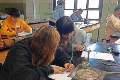 Estudiantes de ESO en una clase práctica en laboratorio  en el Colegio Don Bosco-Salesianos de León. DL