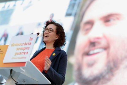 La número dos de ERC, Marta Rovira, en el acto central de campaña de Esquerra. MARTA PEREZ