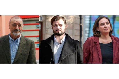 Fotomontaje donde aparecen Arturo Pérez-Reverte, Gabriel Rufián y Ada Colau.