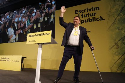 Oriol Junqueras, ayer, tras su intervención. TONI ALBIR