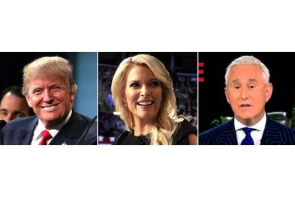 Donald Trump, Megyn Kelly y Roger Stone.