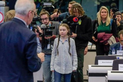 La joven activista sueca Greta Thunberg, este jueves en el Parlamento europeo, en Bruselas.