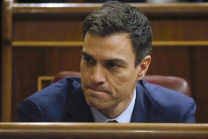 El secretario general del PSOE, Pedro Sánchez, este miércoles en el Congreso.