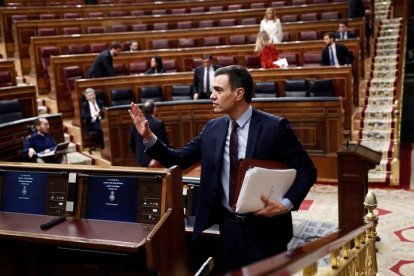 El presidente del Gobierno, Pedro Sánchez, tras concluir el pleno extraordinario celebrado este miércoles. MARISCAL