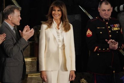 Melania Trump, a su llegada al Congreso para escuchar el discurso presidencial.