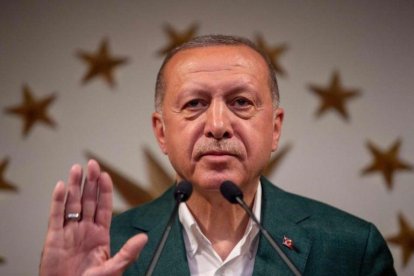 El presidente turco Tayyip Erdogan poco antes de pronunciar un discurso.