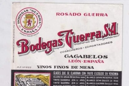 Etiqueta vinos bodegas Guerra. TODOCOLECCION