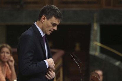 El presidente del Gobierno, Pedro Sánchez, en la sesión plenaria del Congreso de la pasada semana.