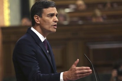 El Presidente del Gobierno y Secretario General del PSOE, Pedro Sanchez, en el Congreso de los Diputados.