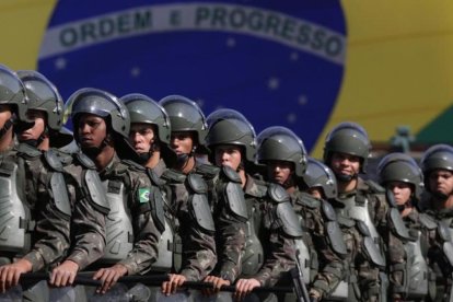Soldados brasileños, en un ejercicio durante la presentación del plan de seguridad para los Juegos de Río, el pasado día 22.