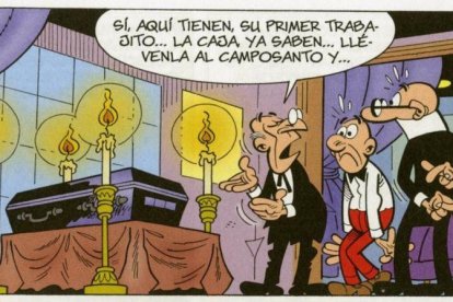 Viñeta de 'Sueldecitos más bien bajitos', el nuevo álbum de Mortadelo y Filemón de Francisco Ibáñez.