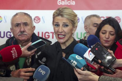 Yolanda Díaz, ayer, en un acto en Galicia. XOAN REY