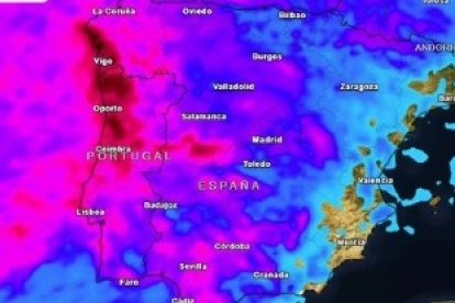 Estado de la meteorología el próximo domingo, con el choque de borrascas, una de ellas Hipólito. METEORED