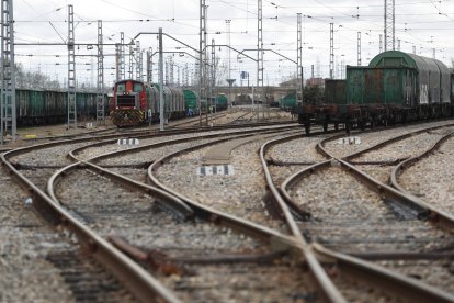 Convoyes de mercancias en la playa ferroviaria del acceso sur a la capital leonesa.