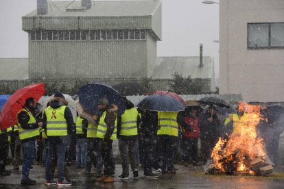 Imagen de la protesta de los lupuleros esta mañana frente a la factoría de Hopsteiner en Villanueva de Carrizo