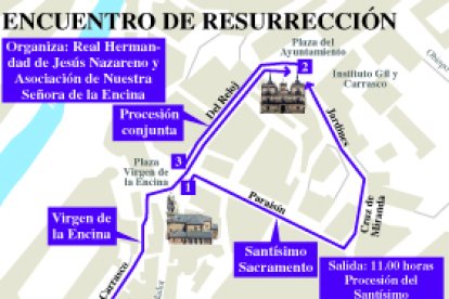 Recorrido de la procesión del Domingo de Resurrección en Ponferrada.