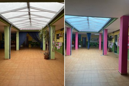 Trabajos de pintura, antes y después, en el CEIP Virgen del Carmen de La Placa.